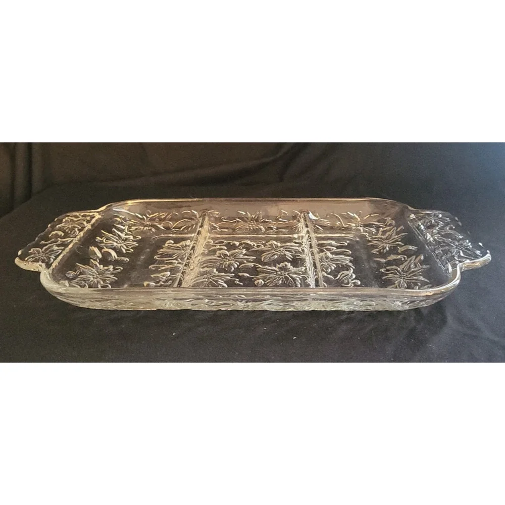 PRINCESS HOUSE FANTASIA 534 CLEAR CRYSTAL RELISH TRAY POINTSETTIA COTTAGECORE